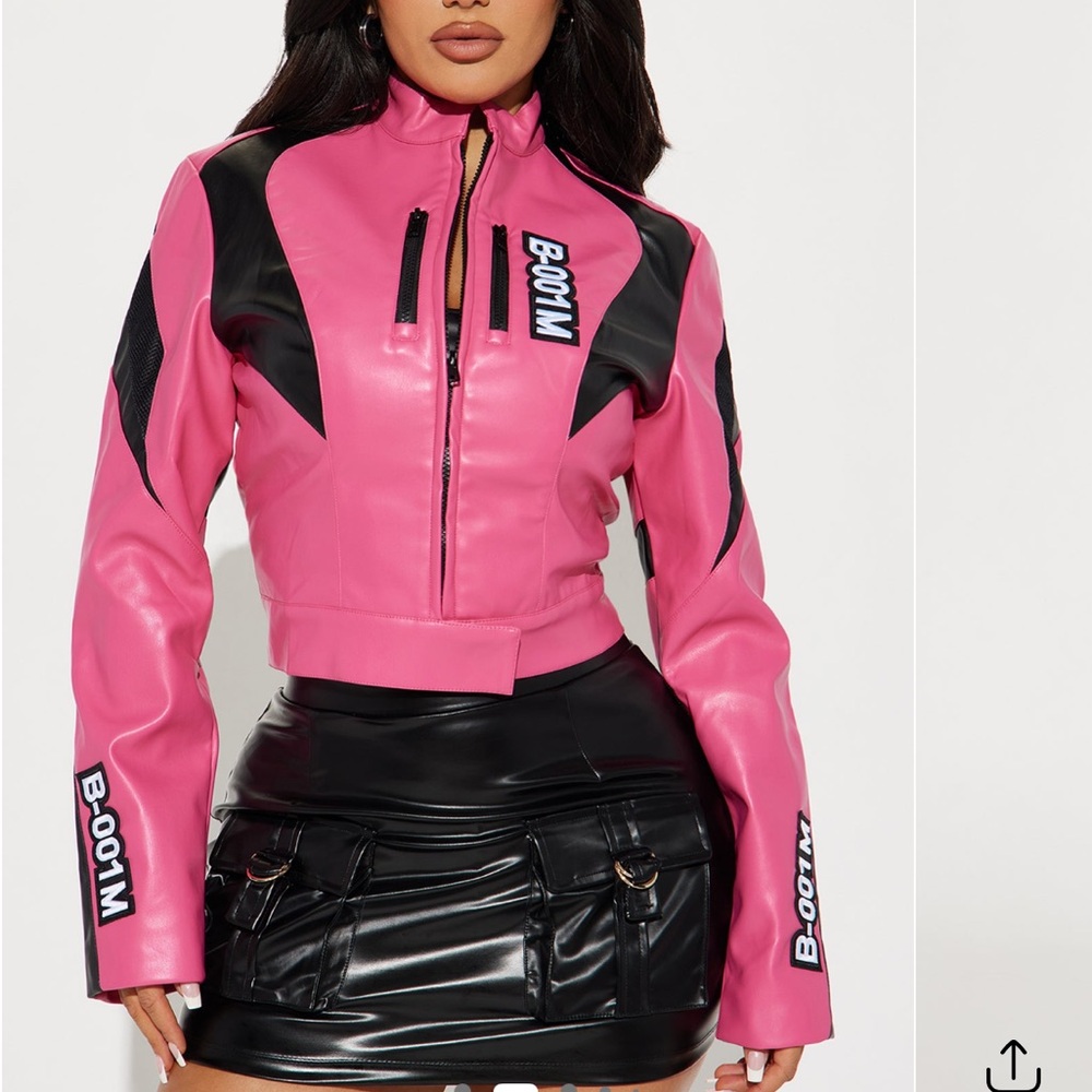 Women's Pink and Black Fitted Jacket